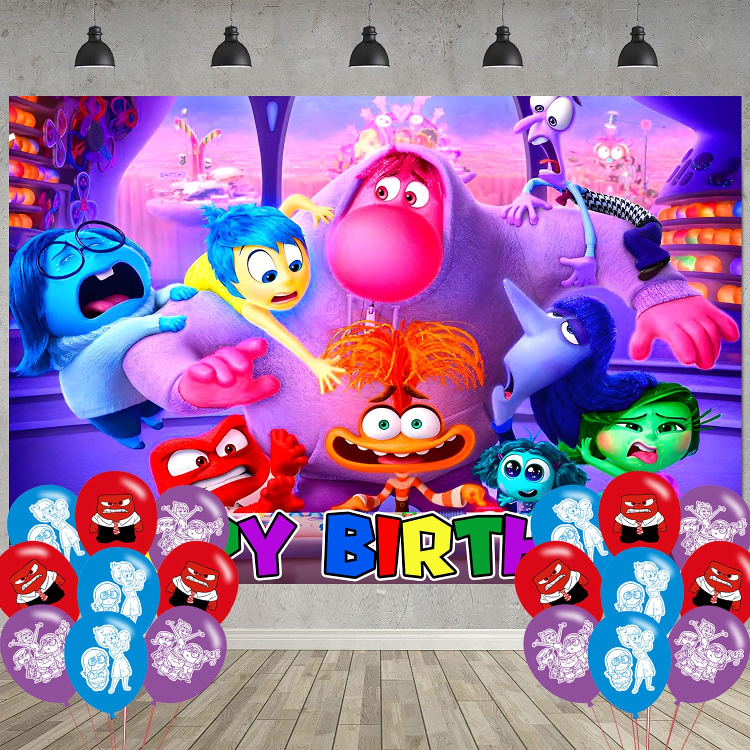 Photo 1 of ?????? Out Birthday Party Decoration,?????? Out Party Photo Background 5 x 3 FT and 18 Pcs Balloon,Movie Party Backdrop Supplies