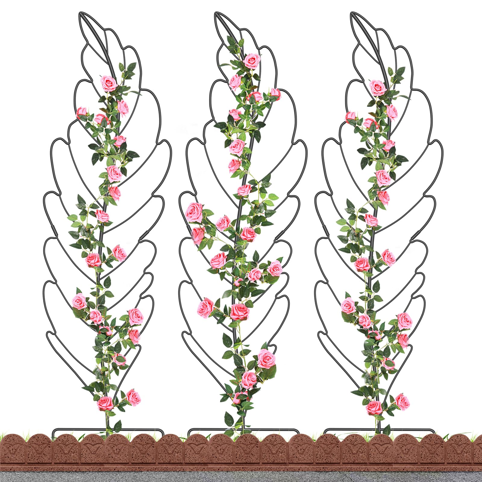 SUNYRISY 3Pack Leaf Metal Garden Trellis for Climbing Plants Outdoor ...