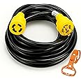 PEAKTOW PTR0113 Generator Extension Cord 30Amp 125/250V 25ft 4 Prong 10 Gauge NEMA L14-30 7500 Watts with Cord Organizer ETL/