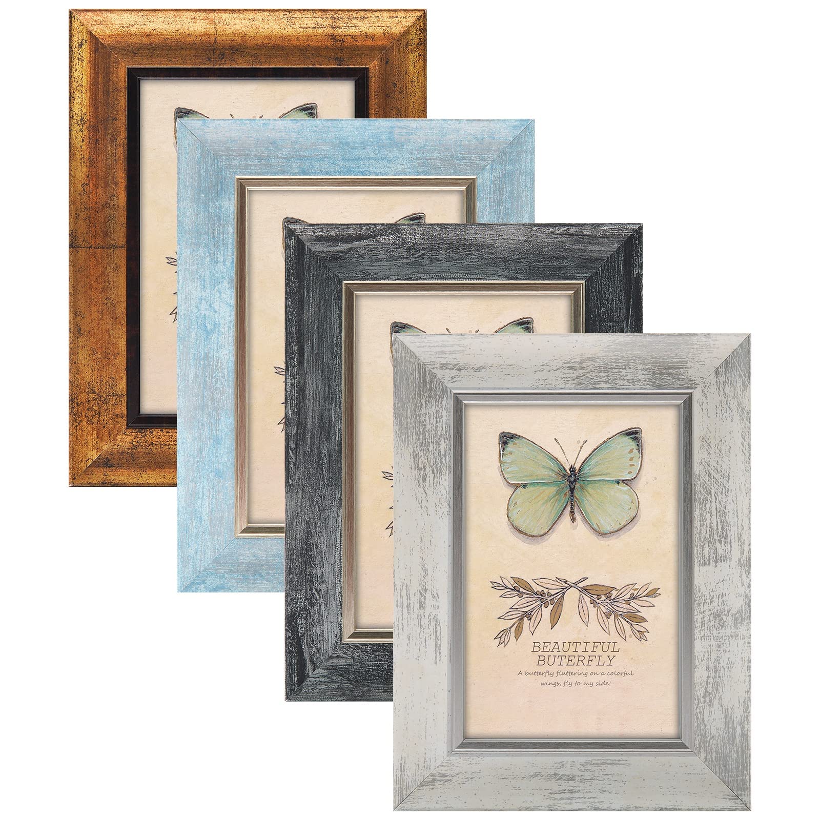 4 Pack 6x4 Picture Frames,Matted for 4x6 inch Photo Frames, 15 x 10 cm Wood Grain Color Farmhouse Rustic Photo Frame (4x6 inch)