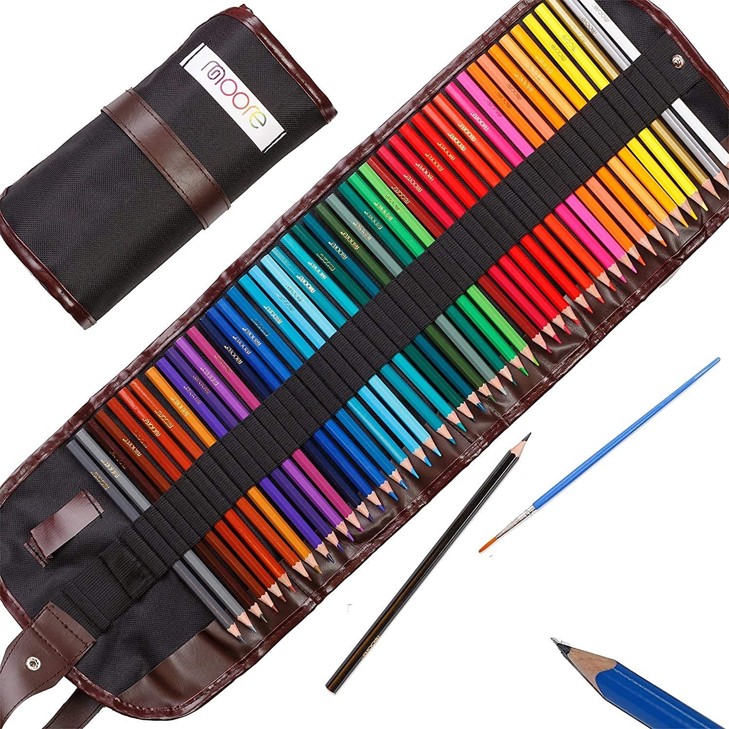 Moore Premium Art Color Pencils - 48 Pcs Coloring Pencils Set - Pre-Sharpened Vibrant Colors for Adult Coloring and Kids in a Canvas Roll-Up Case
