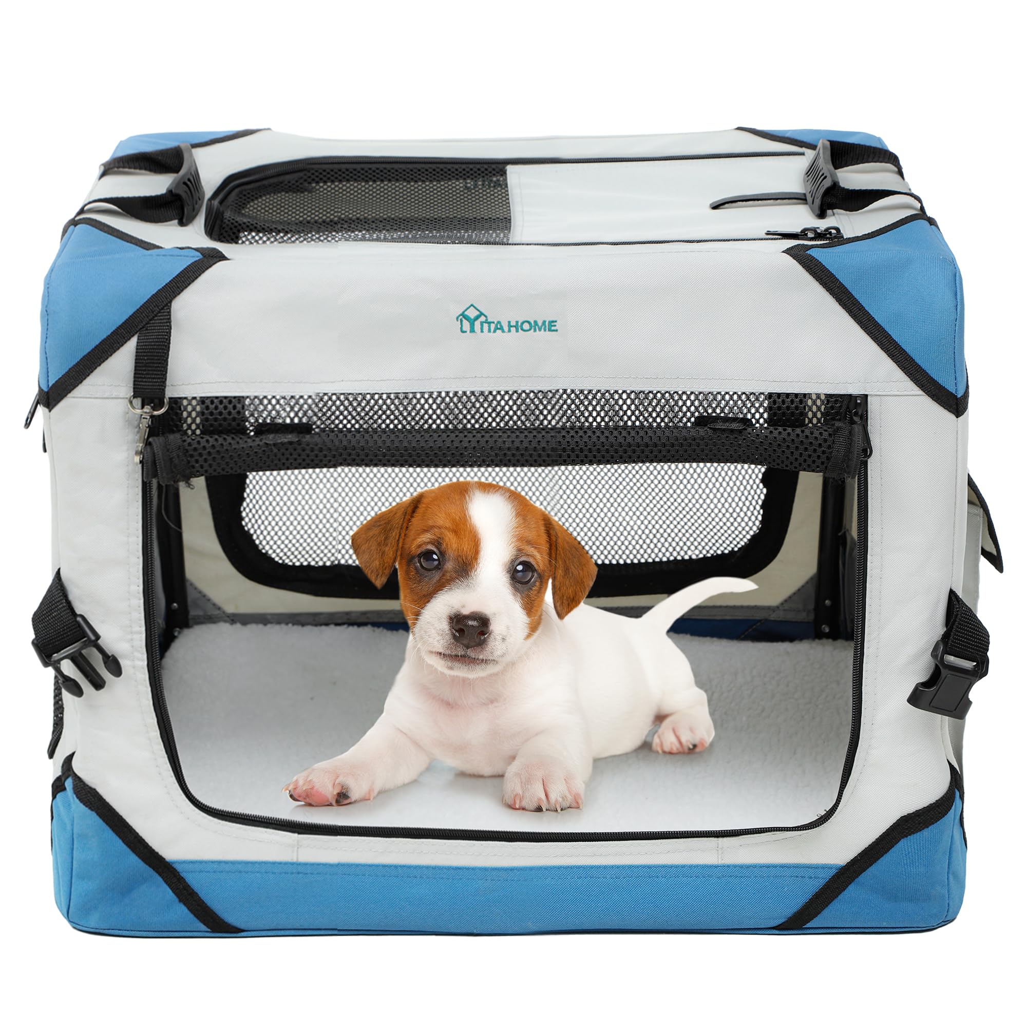 Curated visual reference: Portable Dog Crate With Mesh Screen Reference: Yitahome Collapsible Dog Crate 4 Door Portable Travel Dog Crate