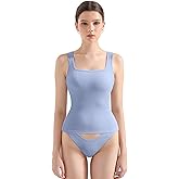 SUUKSESS Women Cotton Rib Squre Neck Tops Sleeveless Summer Padded Basic Tank Top