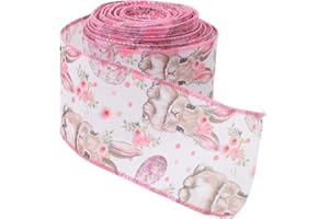 Zerodeko Easter Ribbon for Crafting 6.3Cm X 10 Yards Rabbit Pattern Fabric Ribbon for Wrapping and Spring