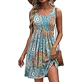 Akihoo Women Summer Casual Sleeveless Midi Plain Pleated Tank Vest Dresses