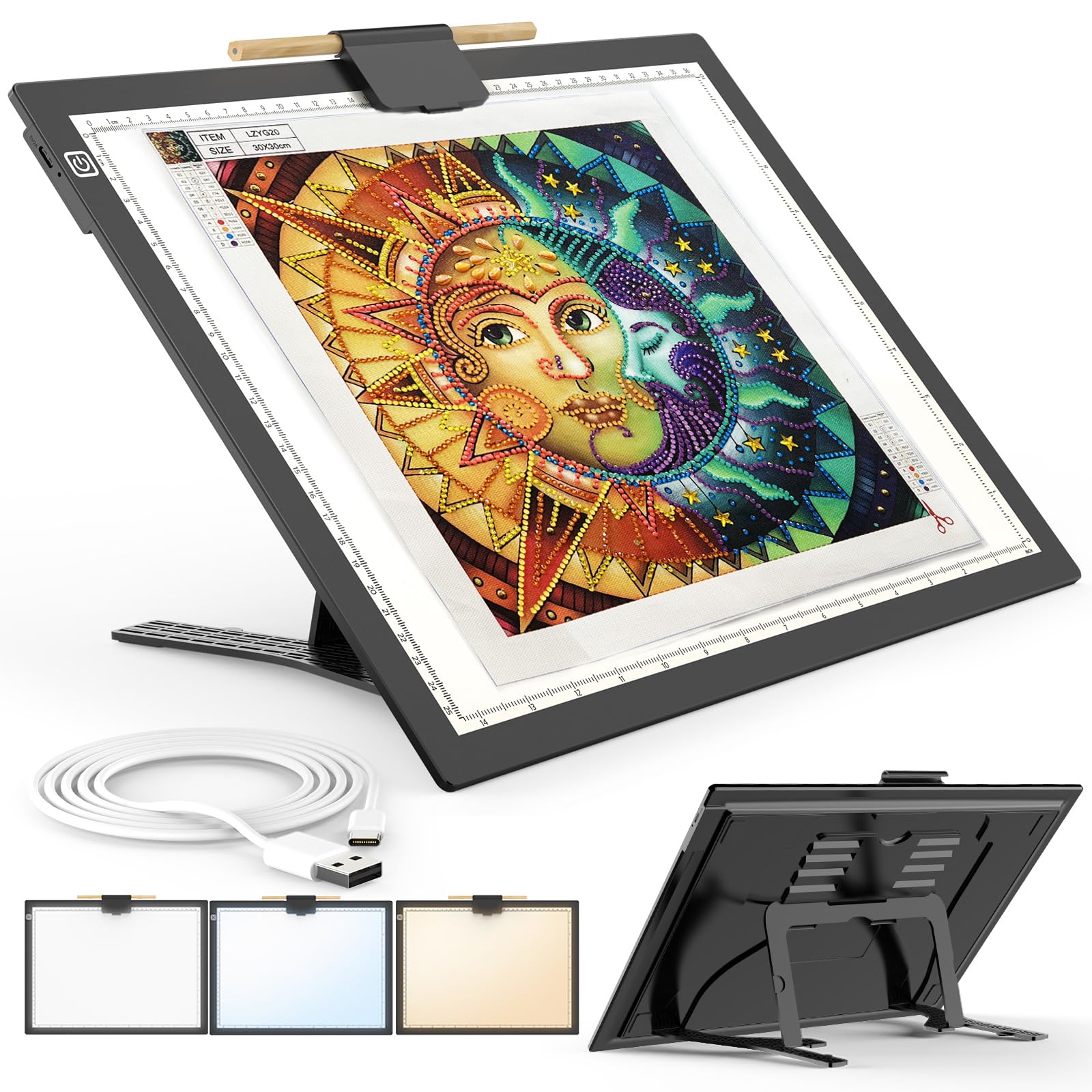 A3 Light Board for Diamond Painting, Rechargeable Battery Light Pad, Magnetic Tracing Light Box, Ultra-Thin Copy Board with 3 Colors& 6 Levels Adjustable Brightness for Drawing, Sketching, Animation