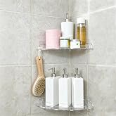 JiePai Adhesive Acrylic Corner Shower Caddy 2 Pack, Rustproof Bath Shelf | Thick clear acrylic, rustproof &amp; mildew resistant. No-drill adhesive mount for corner. For shower, kitchen or bathroom