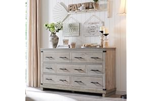 REDLEMON Farmhouse 7 Drawers Dresser for Bedroom, Wood Large Chest of Drawers with Thick Plank Styling, Rustic Closet Dresser for Bedroom, Living Room, Light Rustic Oak