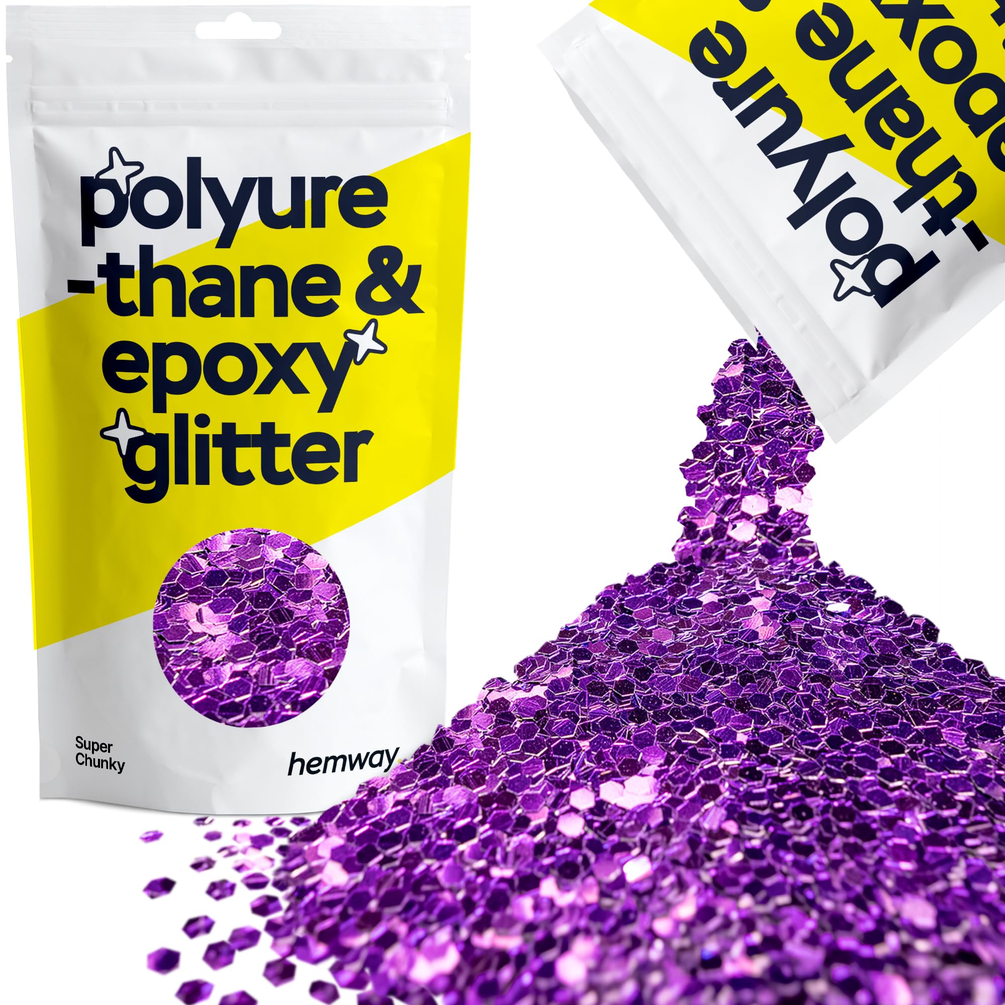 Hemway Resin Glitter Purple 100g Super Chunky | Polyurethane & Epoxy Glitter for Resin Crafts, Tumblers, Coasters, Floor & Table Art