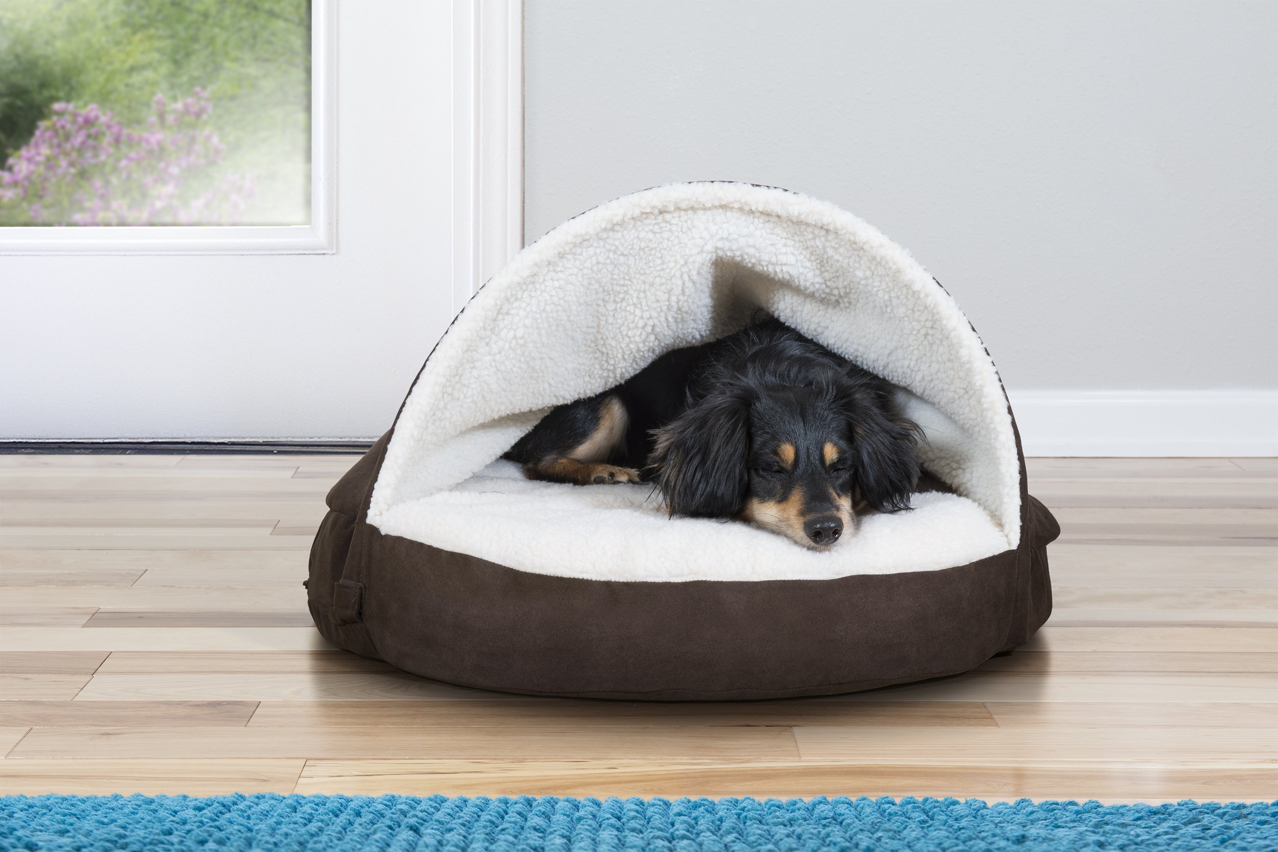 Furhaven Pet Dog Bed|Round Faux Sheepskin Snuggery Burrow Pet Bed for Dogs & Cats
