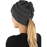Funky Junque Ponytail Beanie for Women – Criss Cross High Pony Tail Womens Winter Hat, Warm Cute Knit Ponyback Beanies