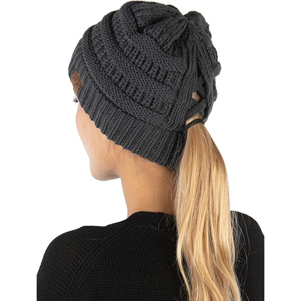 Knit Messy Bun Beanie Women Ponytail Messy Bun Beanie Pony  display picture 1