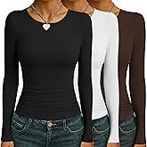 Ekouaer Womens 3 Pack Long Sleeve Shirts Ruched Side Fitted Undershirts Round Neck Underscrubs Thermal Tops XS-XXL