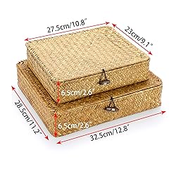 Hipiwe Set of 2 Flat Woven Wicker Storage Bins with