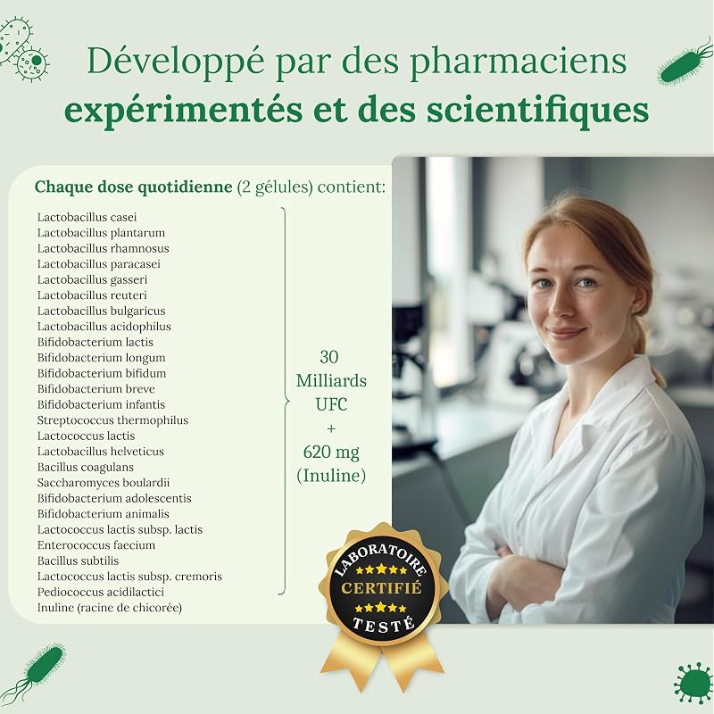 Probiotique Flore Intestinale, 180 Gélules Gastro-résistantes - 60 Milliards UFC/Jour: 25 Souches Exclusives dont Lactobacillus Gasseri + Bifidobacterium - l’Équilibre de la Flore Intestinale