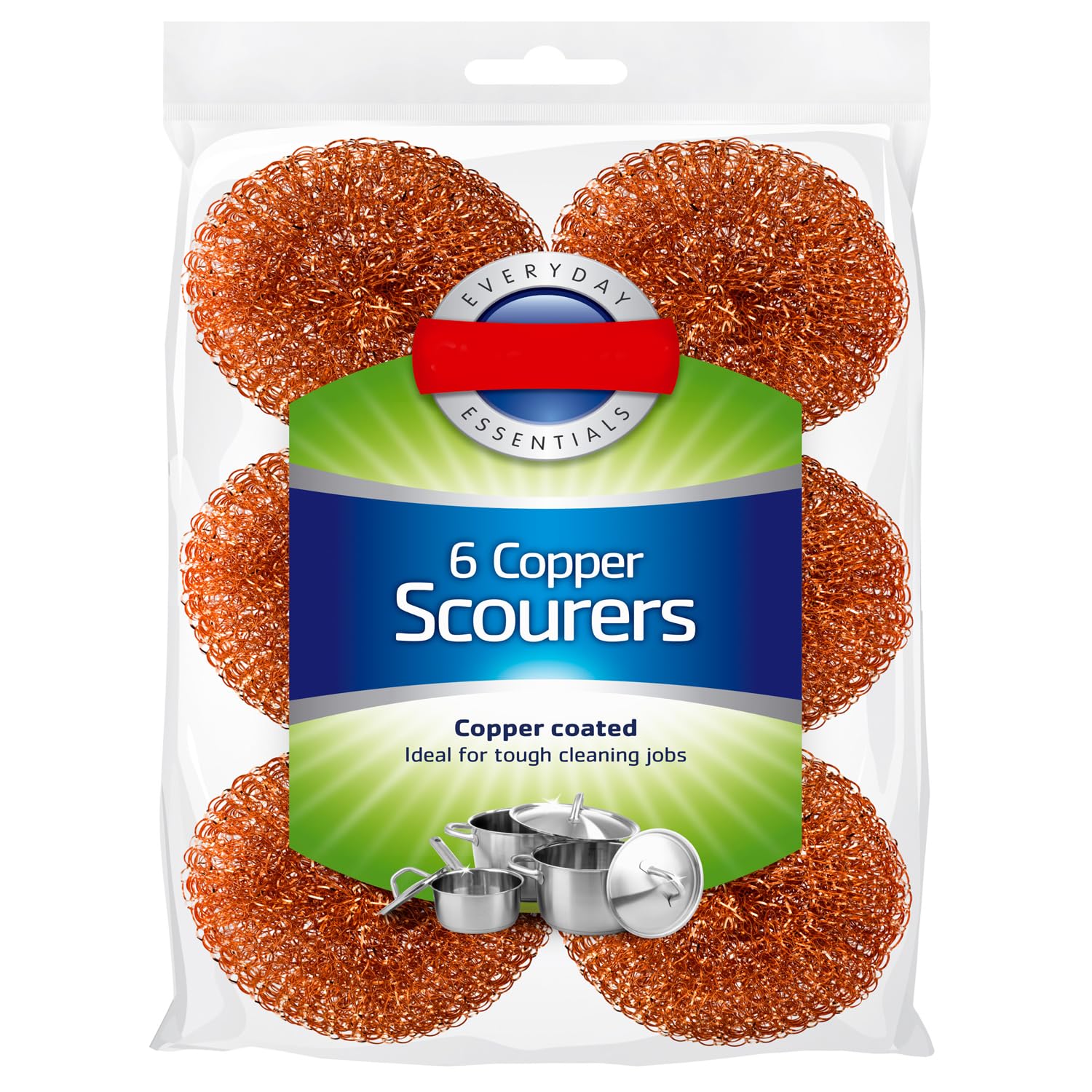 Zale Yardley Scourer Pack of 6, Scrubbing Non-Scratch Wire Scrub, Metal Wool Sponge, Heavy Duty Cleaning Sponges (Copper)
