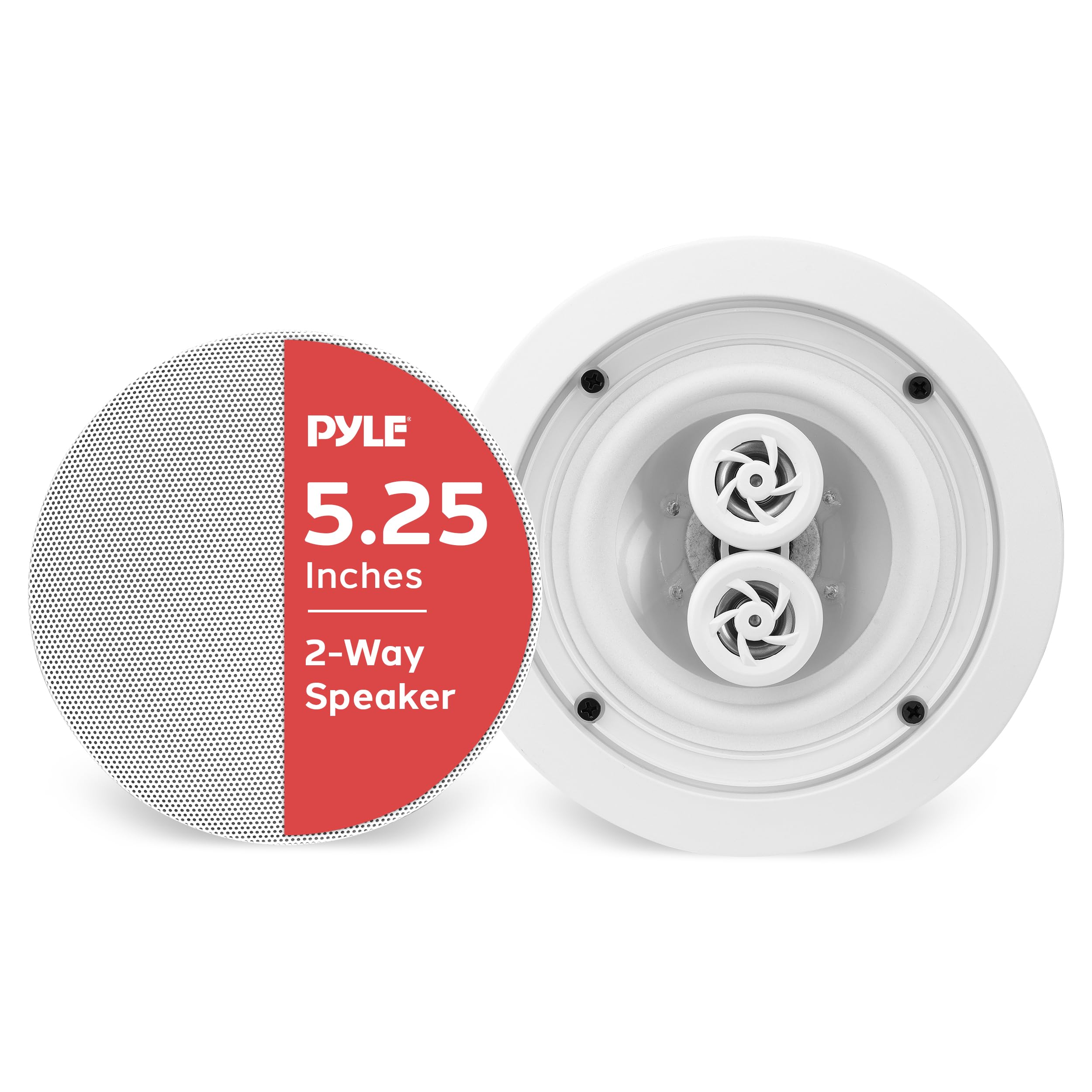 Pyle 5.25” Ceiling Wall Mount Speakers - 2-Way Weatherproof Full Range Woofer Speaker System Flush Design w/ 65Hz-22kHz Frequency Response 200 Watts Peak & Template for Easy Installation PWRC52