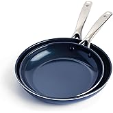 Blue Diamond 9.5” & 11" Nonstick Frying Pan Skillet Set, Diamond Infused PFAS-Free Ceramic, Dishwasher & Oven Safe, Stainless Steel Handle, Durable Non Toxic Metal Utensil Safe, Egg & Omelet Pans,Blue