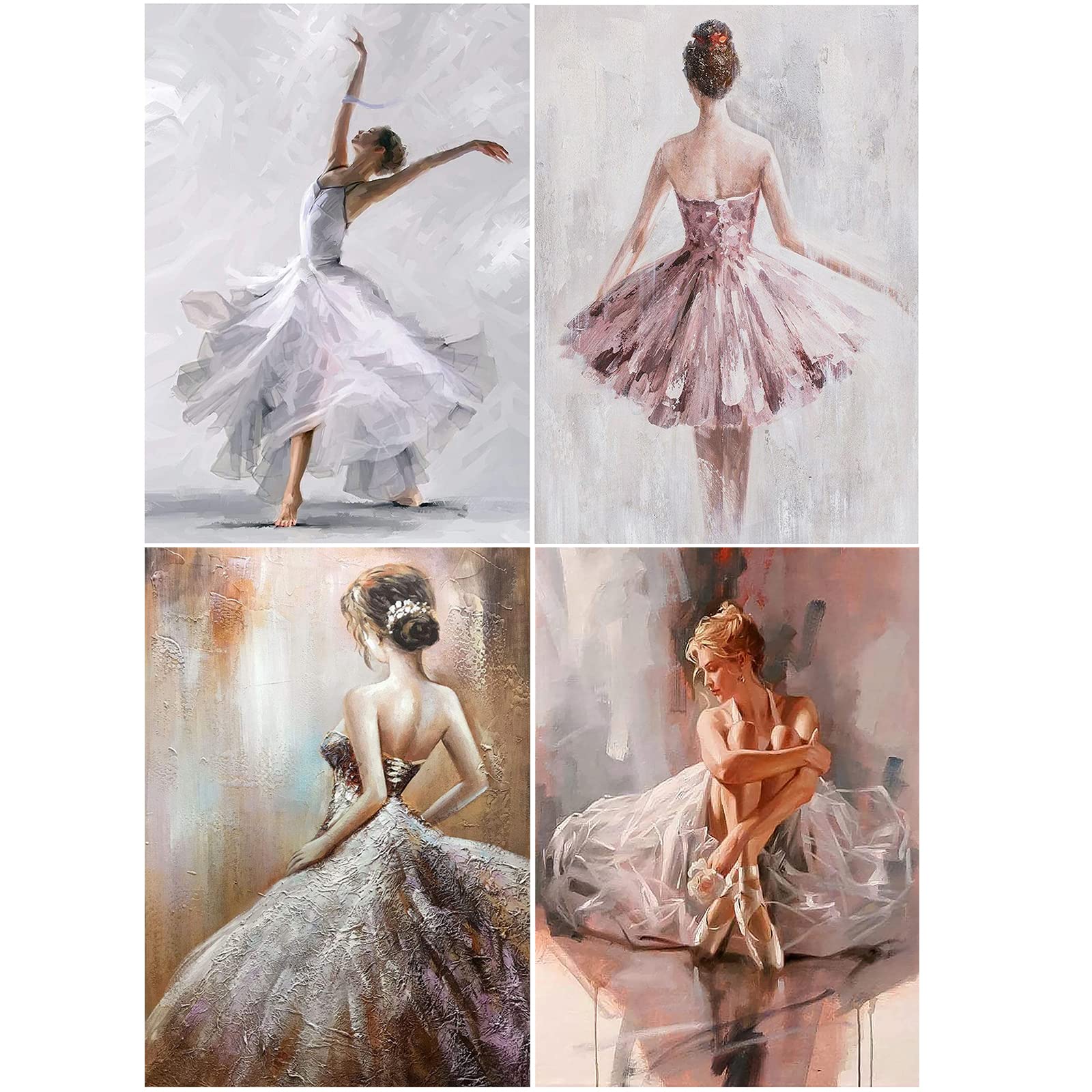 SHEGZHUC Pack of 4 Diamond Painting Ballet 30x40 cm Dancer Adult Craft Set Ballerina Cross Stitch Kits for Adults Embroidery Kit for Kids