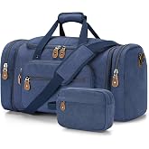 Gonex Canvas Duffle Bag, Expandable 60L Travel Overnight Weekender Bag | for Men, with Toiletry Bag, Multiple Pockets, Tear-Resistant, Durable Zippers, Detachable Strap, Blue