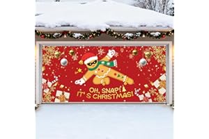 PAMASE Gingerbread Man Christmas Garage Door Cover 7x16ft - Funny Christmas Backdrop for Photography, Xmas Banner Wall Decorations for 2 Car Garage Door