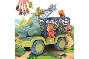 AUKSKY Dinosaur Truck Toys for Kids 3-5, Triceratops Transport Truck with 6 Dino Figures Toys, Dino Activity Play Mat, Dinosaur Truck Carrier Transport Car, Jurassic Dinosaur Play Set