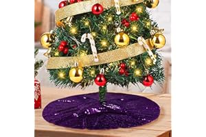 ShinyBeauty Mini Tree Skirt Sequin Tree Skirt Royal Purple 24Inch Mini Christmas Tree Skirt Embroidered Sparkly Purple Xmas Tree Ornament Christmas Decoration Small Tree Skirt for Small/Tabletop Trees