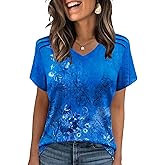 AKEWEI Womens Summer Tops V Neck T Shirts Pleated Clothes Spring Fashion Blouses