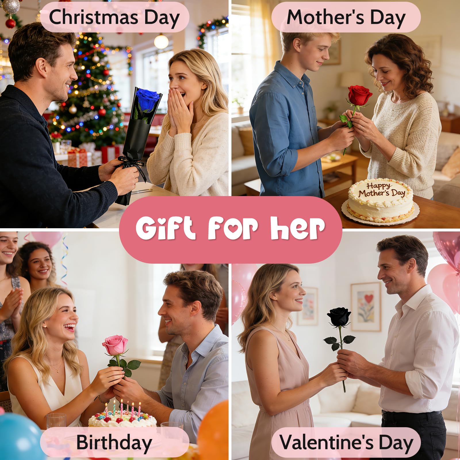 Yamonic Ewige Rose Geschenke für Frauen,Infinity Rose mit Stiel Geburtstagsgeschenk Frauen, Echte Rose in Geschenkbox Geschenke für Mama,Konservierte Blume Geschenk Valentinstag Weihnachten,Rote Rose 8