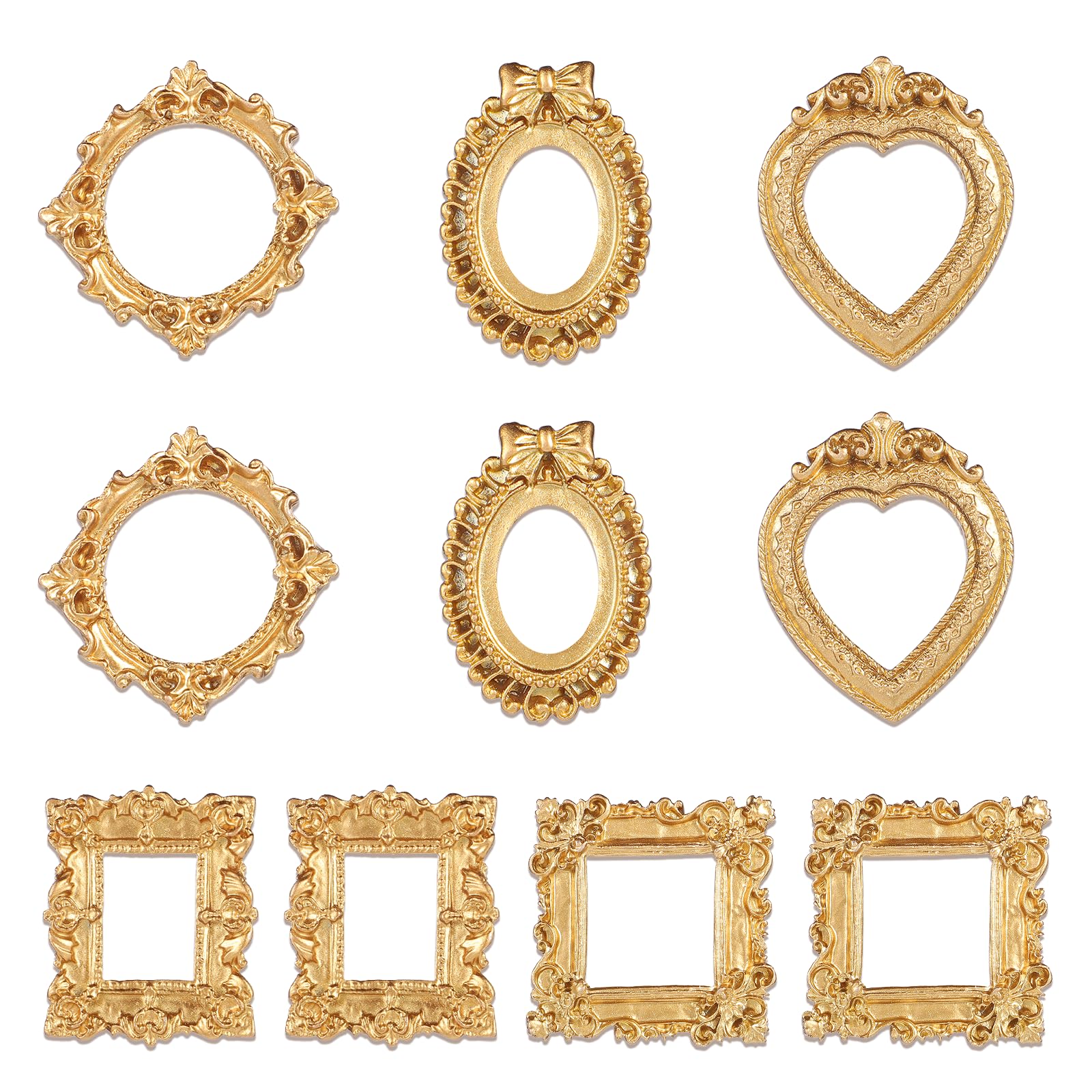 Photo 1 of ***MISSING PIECES*** Heclia Vintage Resin Picture Frame 10 PCS Mini Gold Picture Frames Small Antique Ornaments Table Top Jewelry Display Oval Rectangle Gothic Frames Photography Holder for DIY Photo Christmas Home Decor