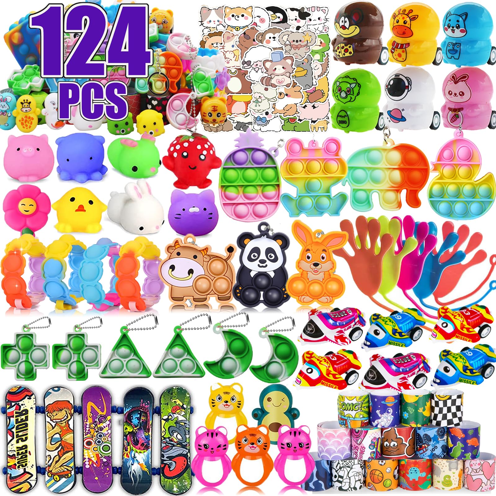 Photo 1 of 124 Pcs Party Favors for Kids, Pop Fidget Toys Bulk, Treasure Box Toys for Classroom Prizes, Pinata Filler, Goodie Bag Stuffers, Treasure Chest Carnival Prizes for Boys & Girls