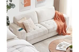 Ihanherry 89" Modern Sofa 3-Seats Couches for Living Room, Chenille Sofas with Extra Large Seat Width & Depth, USB/Type-C Charging Port & Side Pocket, Removable Medium Firm Sofa Cushion(Beige)