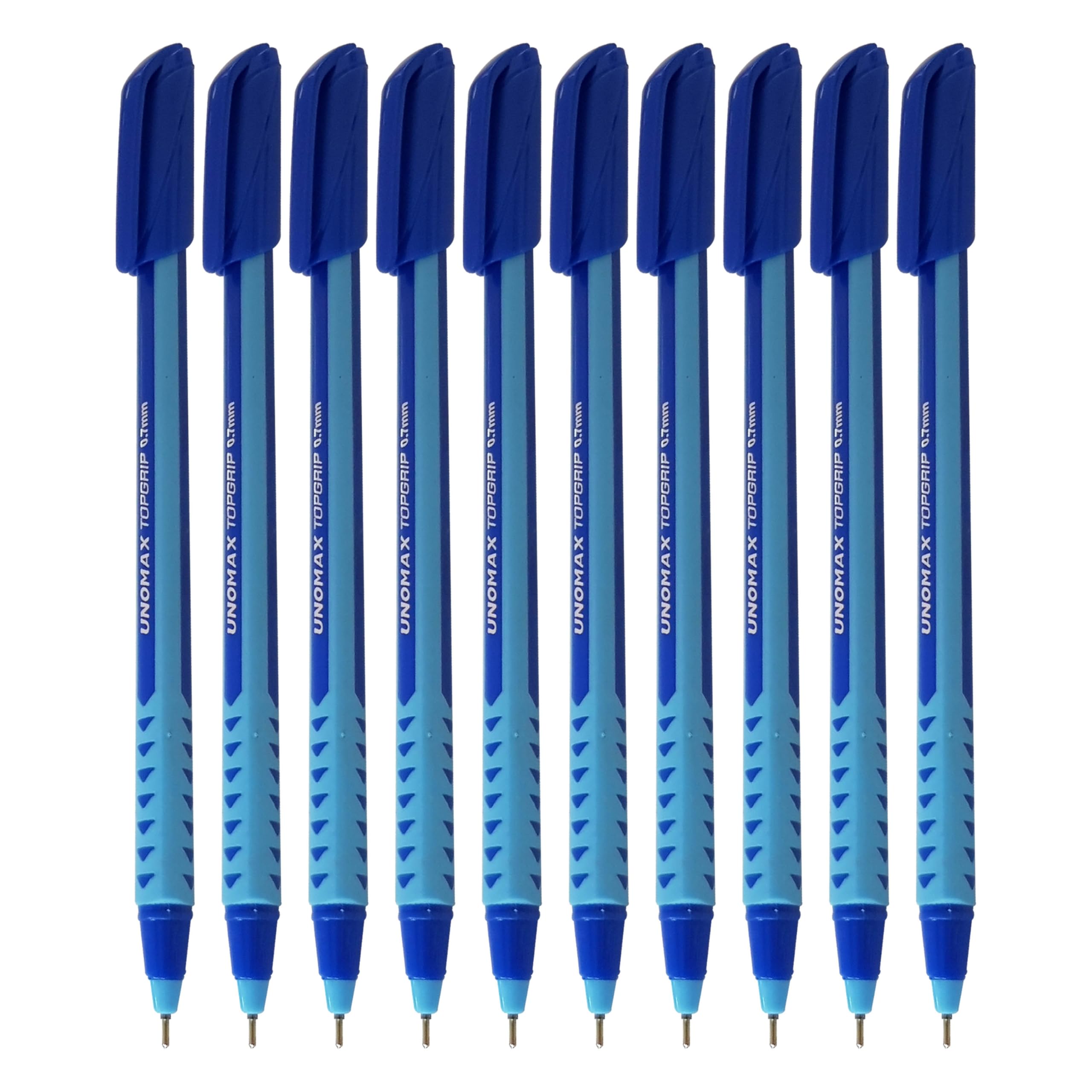 TOPGRIP Ballpoint Pens, BLUE, Fine Point (0.7mm), Pack of 10, Perfect Triangular Grip, Smooth Ball Pens, Ideal for School Office Home Use, iZOFAX Black Ball Pen