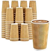 Clawsoff 90 Pack 16 oz Disposable Coffee Cups No Lids, Champagne Insulated Ripple Wall Paper Coffee Cups 16oz, Kraft Corrugated Beverage Paper Cups for Hot Chocolate, Home, Travel, Office, Tea