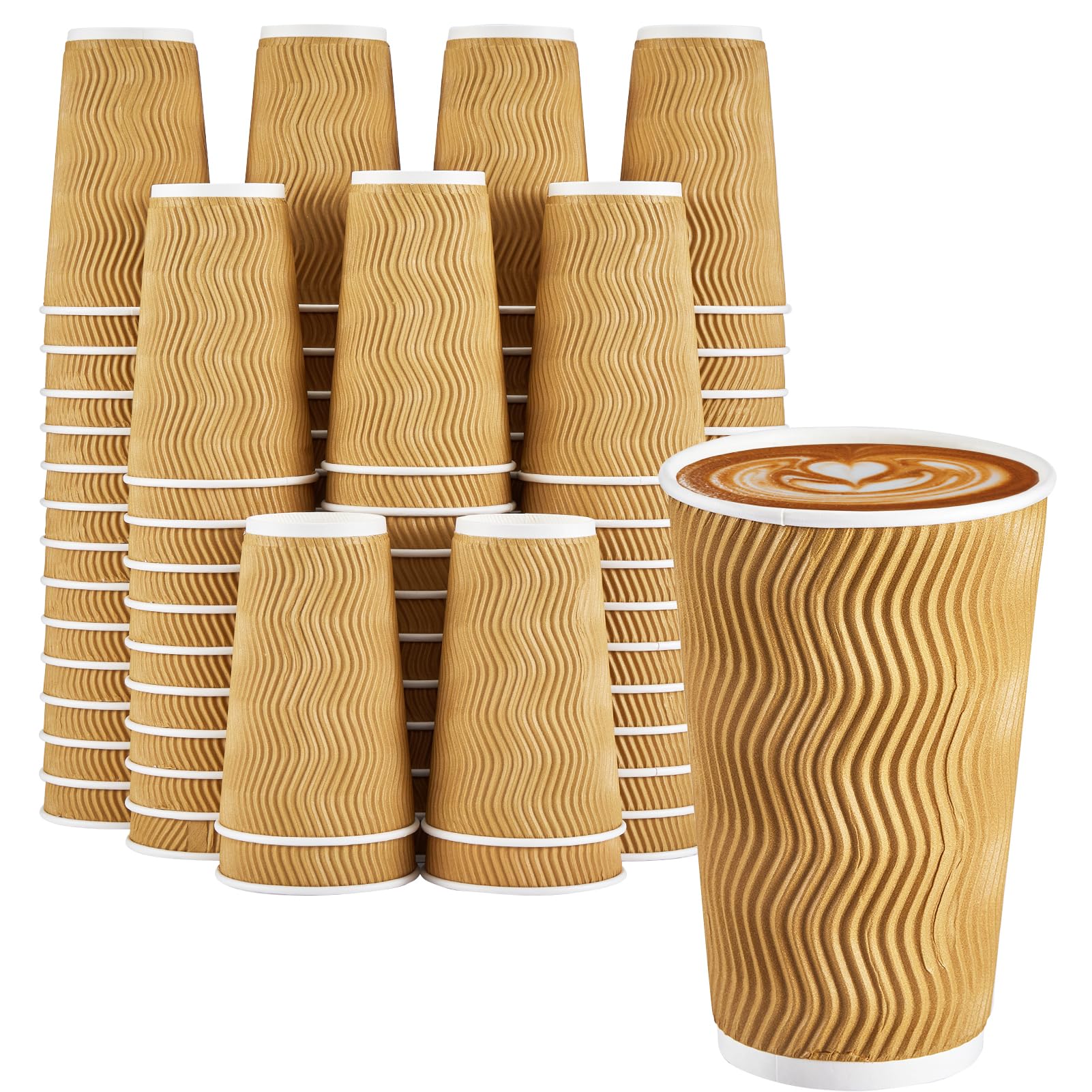 Photo 1 of Clawsoff 90 Pack 16 oz Disposable Coffee Cups No Lids, Champagne Insulated Ripple Wall Paper Coffee Cups 16oz, Kraft Corrugated Beverage Paper Cups for Hot Chocolate, Home, Travel, Office, Tea