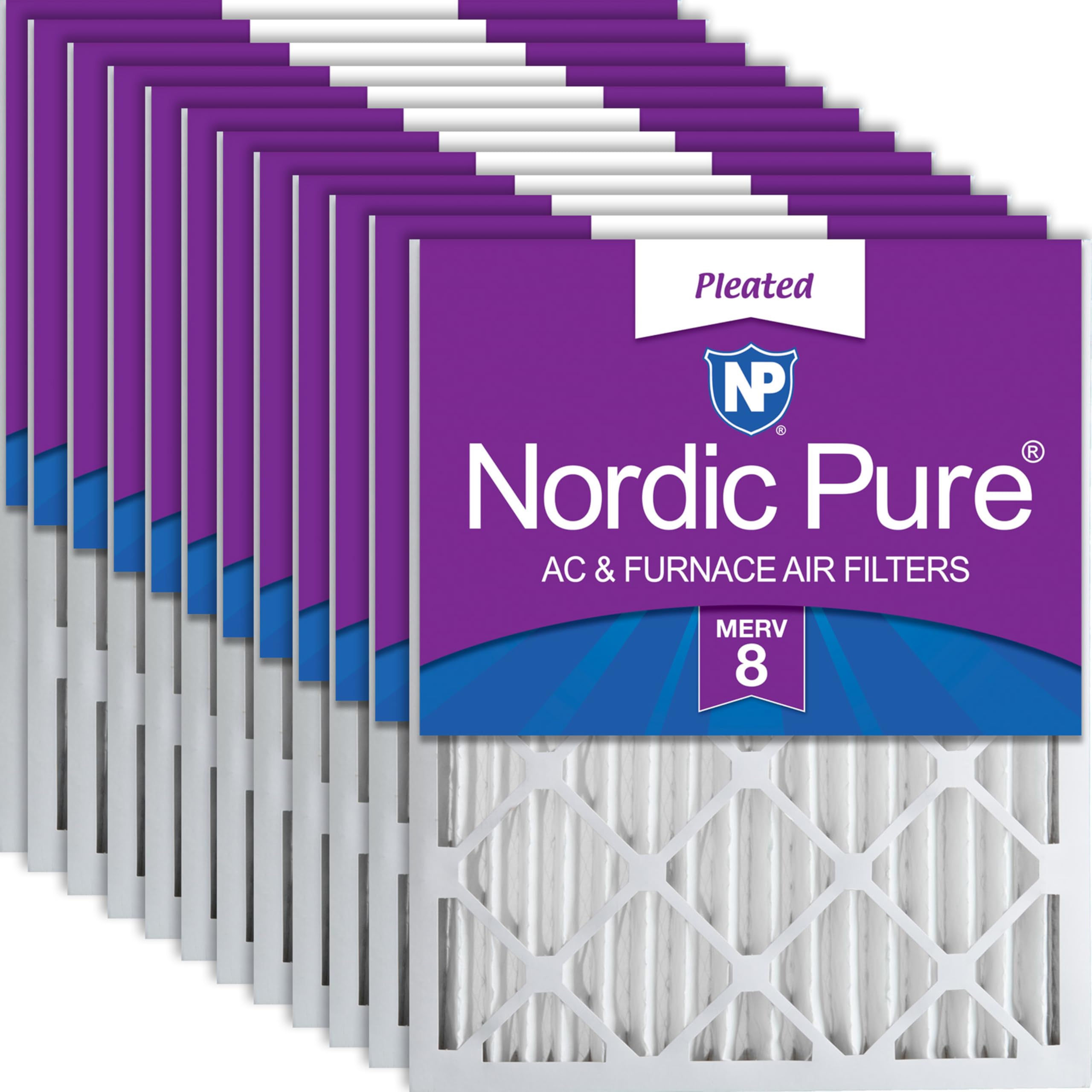 Nordic Pure 16x25x2 (Actual Size: 15 1/2 x 24 1/2 x 1 3/4) Pleated MERV 8 Air Filters 12 Pack Image