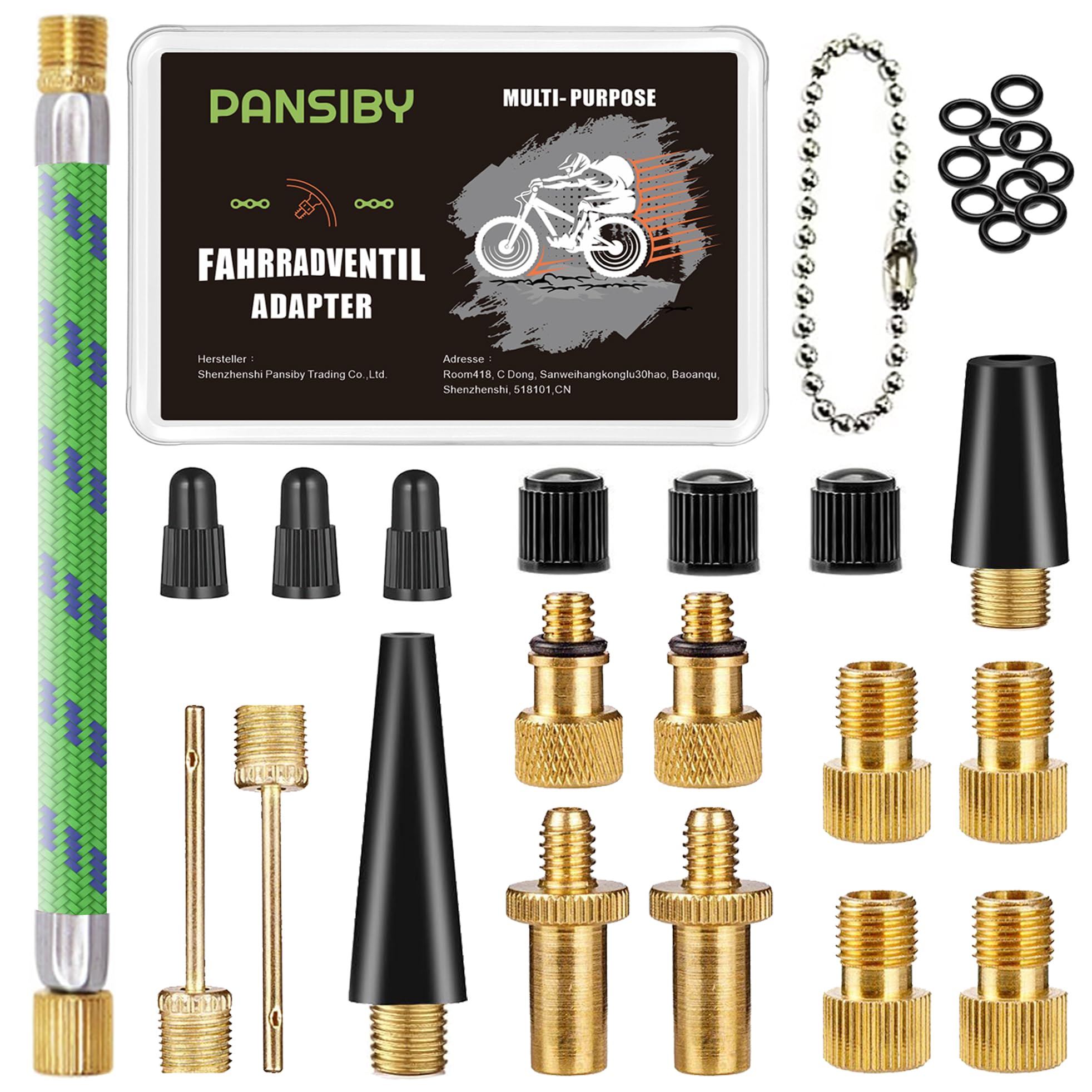 PANSIBY Bicycle Valve Adapter, Bicycle Valve Adapter Set with Storage Box, All Valves SV DV AV Dunlop Flash Valve, French Car Valve, Presta Valve, Pump Adapter for Compressor Bicycle Pump