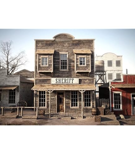 Western Town Fotohintergrund – 3 X 2,4 M Vinyl, Old Western Rustikal-Design Mit Post Office, Fass & Wagenrad, Für Fotoshootings, Kinderpartys, Cowboy-Thema
