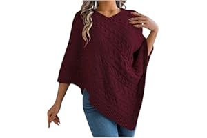 Women's Poncho Sweater Cozy Knit Irregular Hem Shawl Wraps for Fall Winter Twist Knit Pullover Sweaters