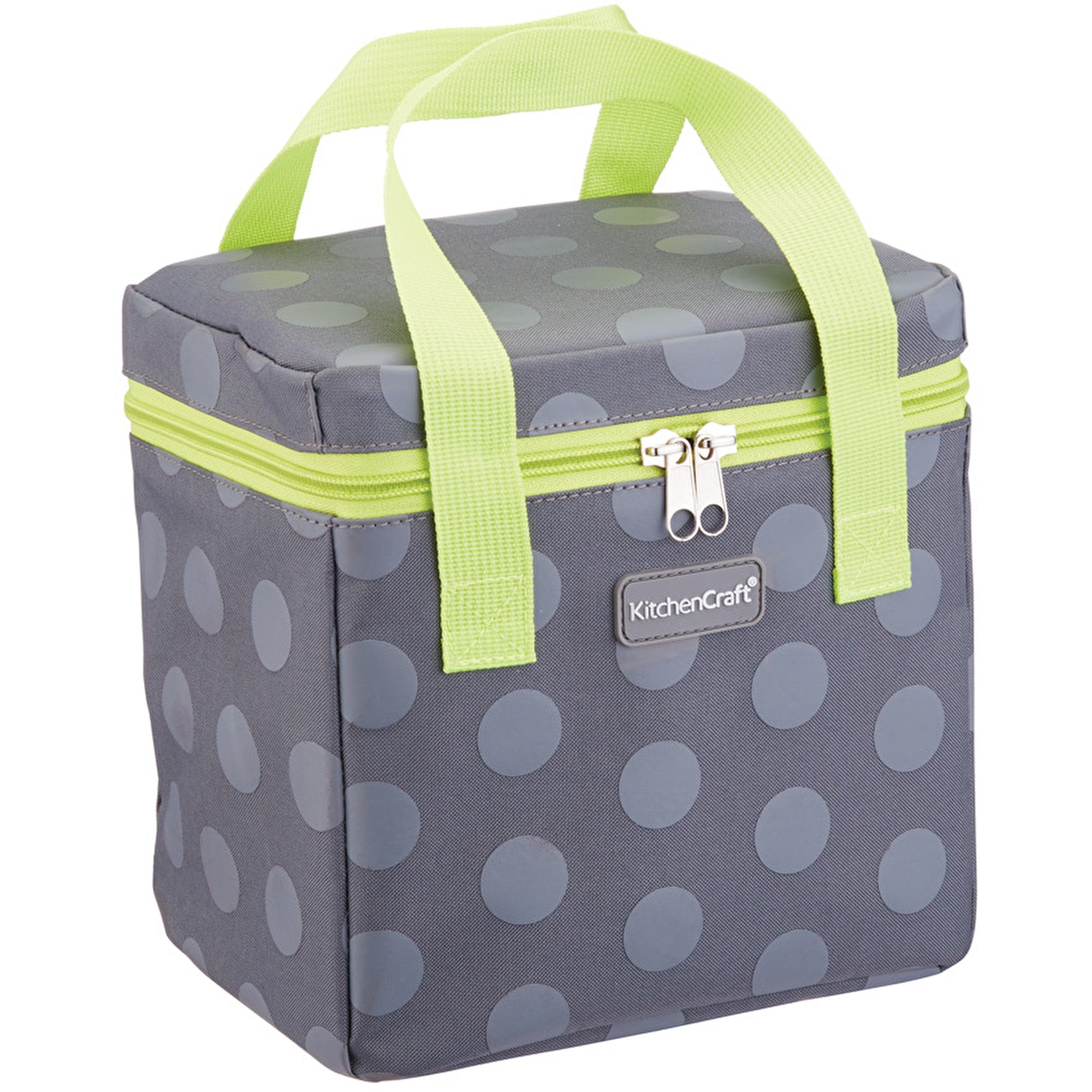 KitchenCraft Small Lunch Cool Bag, 4.9 L (1 gal) -Spotty Grey/Lime, Fabric, Multi-Colour, 14 x 2 x 2 cm