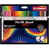 STABILO premium felttip pen with brush tip for variable Pen 68 brush | line widthn, ARTY, pack of 30