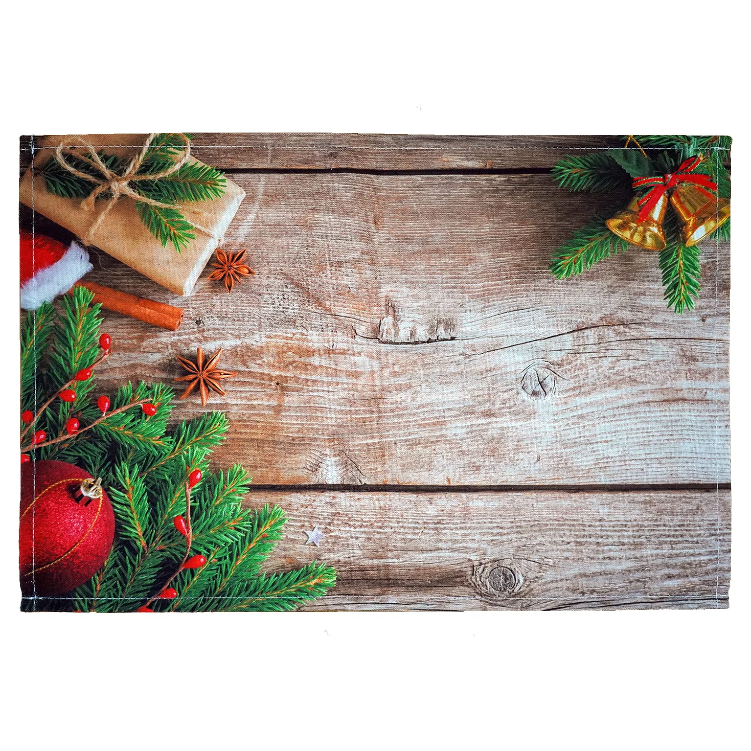 texpot Placemat Table Mats 30 x 45 cm 100% Polyester Branches Gifts & Ball Red on Wood
