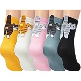 Ramede 5-pack Cute Cat Socks with Balls for Women, 3D Novelty Funny Animal Kitty Crew Sock Women, Christmas Cats Lovers Gift