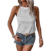 SOLY HUX Women's Casual Striped Tank Top Sleeveless Crew Neck Halter Ribbed Summer Tops