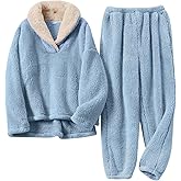 Arssm Women Fluffy Pajamas Set Fleece Pajamas Winter Warm Loose Plush Fuzzy Sets 2 Piece Cozy Sleepwear