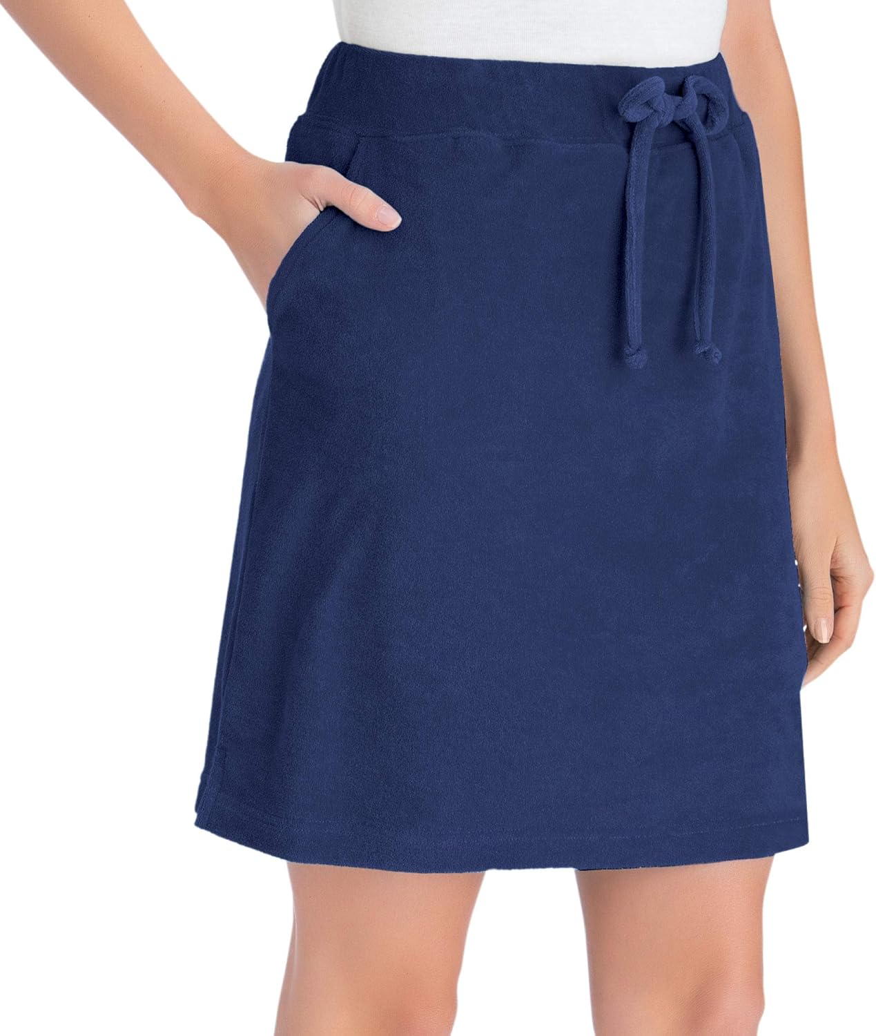 Collections Etc Drawstring Terry Cloth Skort with Attached Shorts Machine Wash Side Pockets