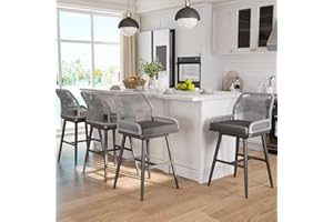 MEISSALIVVE Bar Stools Set of 4, Rattan Counter Height, Boho Woven Rope Back, Grey, 26" H Swivel, 420 lbs Capacity