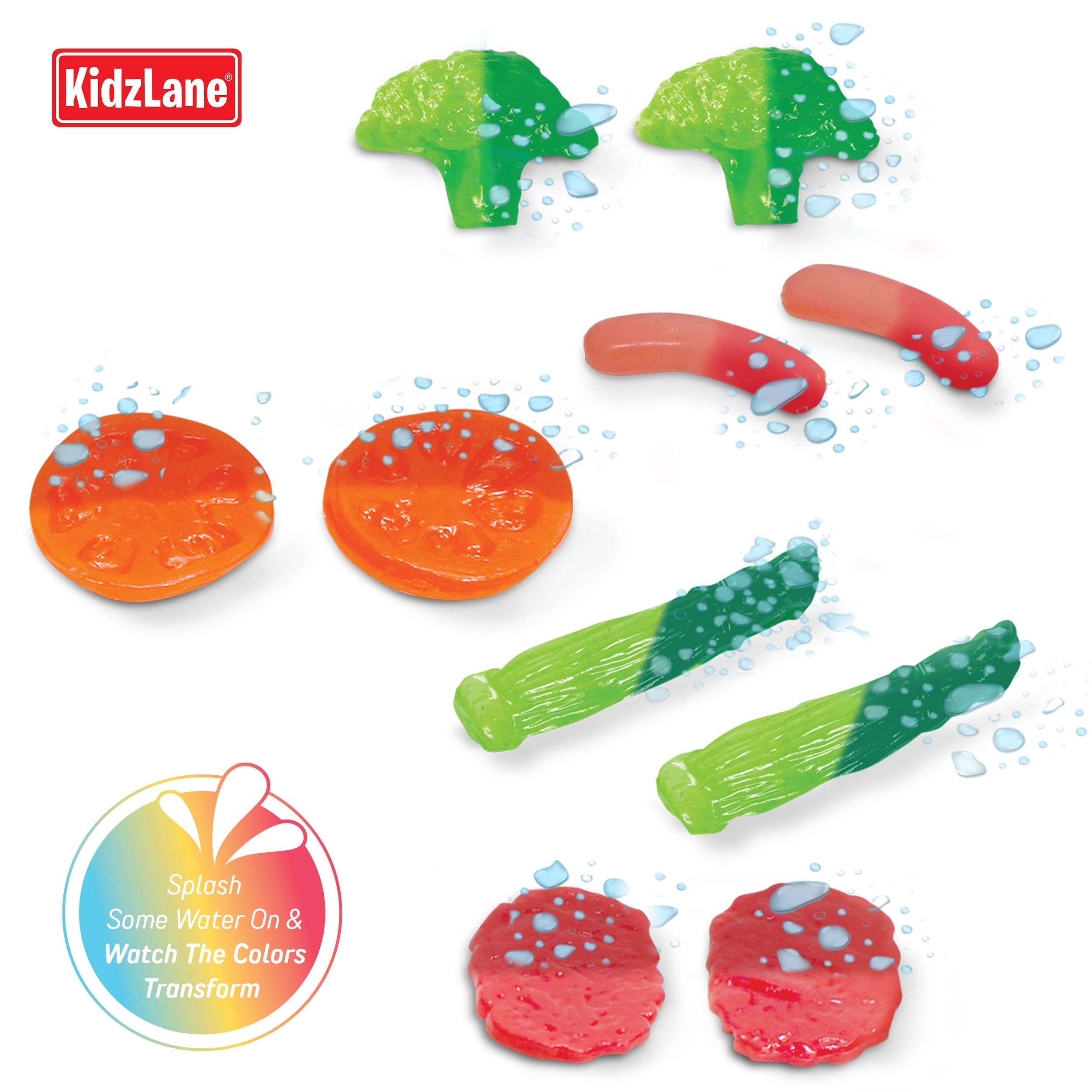 Kidzlane Kitchen Play Food and Dishes Set - 22 Piece Water Activated Color Changing Pretend Food Toy Set for Toddlers and Kids - Dinner Plastic Food Set