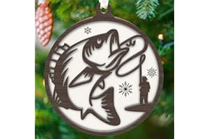 BEEFAST Fishing Christmas Ornament - Fishing Ornaments for Christmas Tree, Fishing Christmas Ornaments 2023, Bass Fishing Christmas Ornaments - Fishing Ornament, Fisherman Ornament - Wooden Fish Ornament