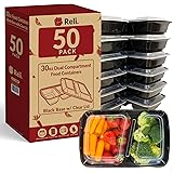 Reli. Meal Prep Containers, 30 oz. (50 Pack) - Black 2 Compartment Food Containers with Lids, Microwavable Food Storage Conta
